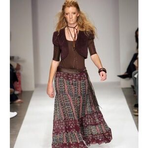 NWT Karanina Silk Chiffon Peasant Skirt Fairy Moroccan Green 2005 Anthropologie